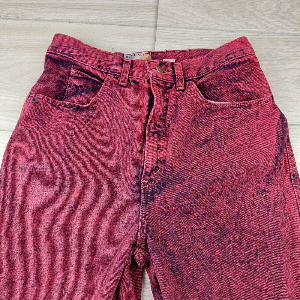 Points West Vintage Jeans Womens 16 Red Black Acid Wash High Rise Straight Leg